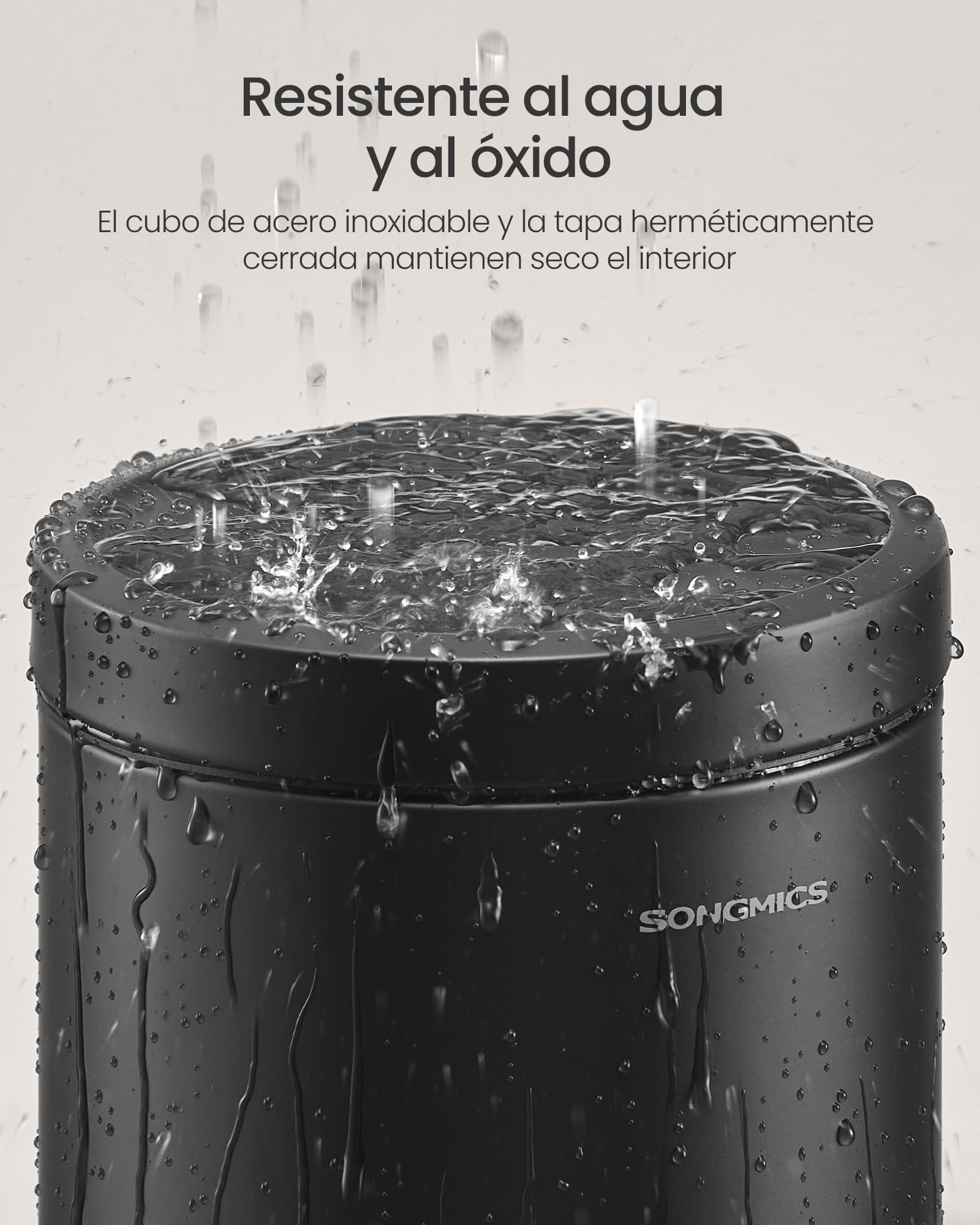 SONGMICS Cubo de Basura de Baño, 6 L, Cubo de Acero con Tapa de Cierre Suave, Cubo Interior, para Residuos, Dormitorio, Negro Tinta LTB016BZ02