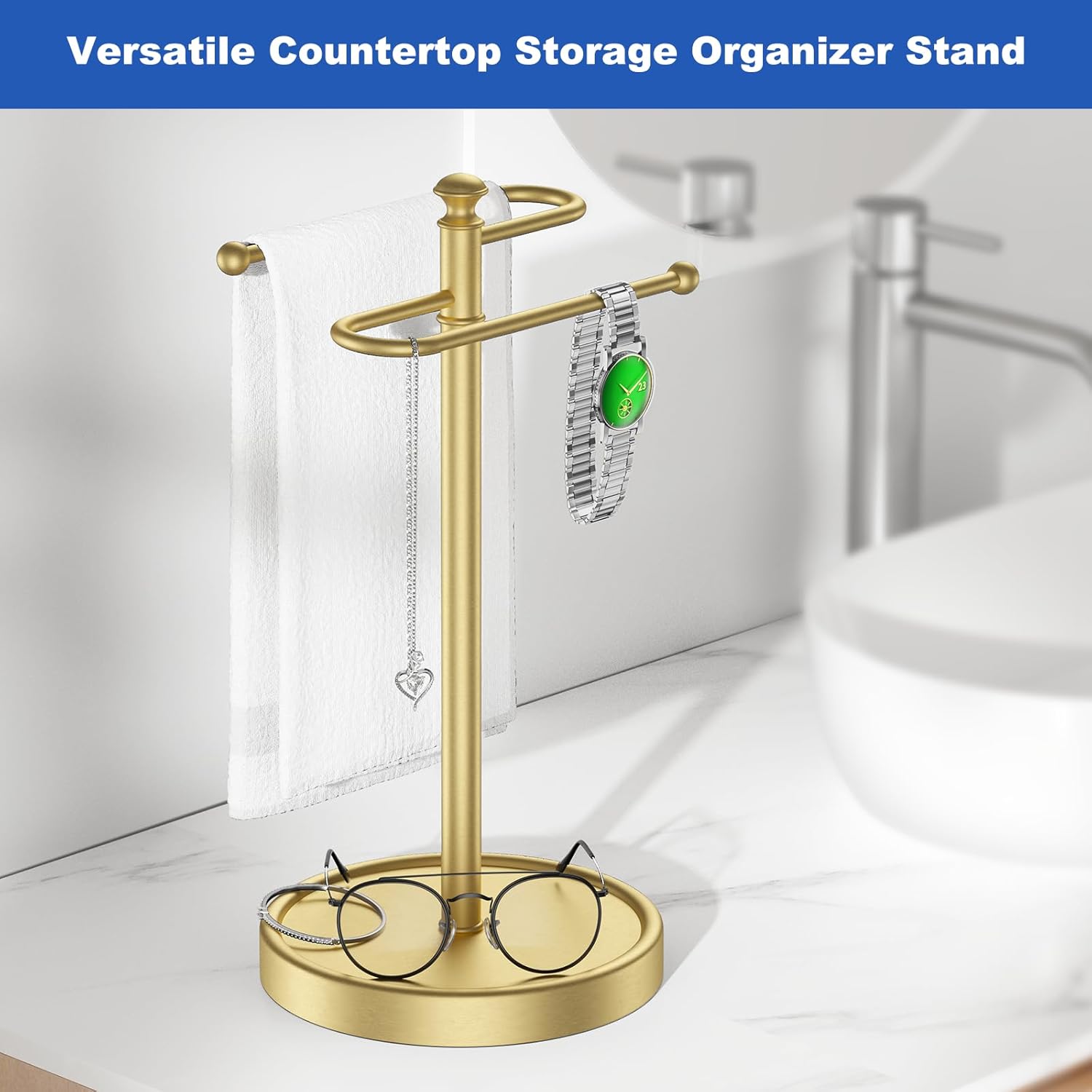 Hand Towel Holder, 304 Stainless Steel Heavy Duty S Shape Hand Towel Stand Free Standing Towel Bar for Bathroom Kitchen Countertop