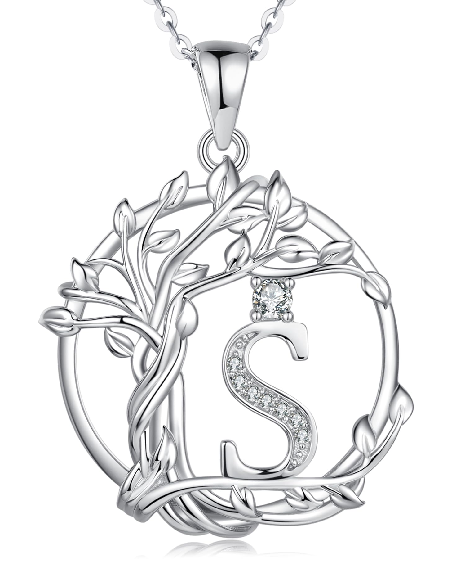 FANCIME Lebensbaum Buchstaben Kette Damen, 925 Sterling Silber A-Z Alphabet Initialen Anhänger Halskette Schmuck Geschenke für Damen Frauen Mädchen, Kettenlänge: 40+5 cm