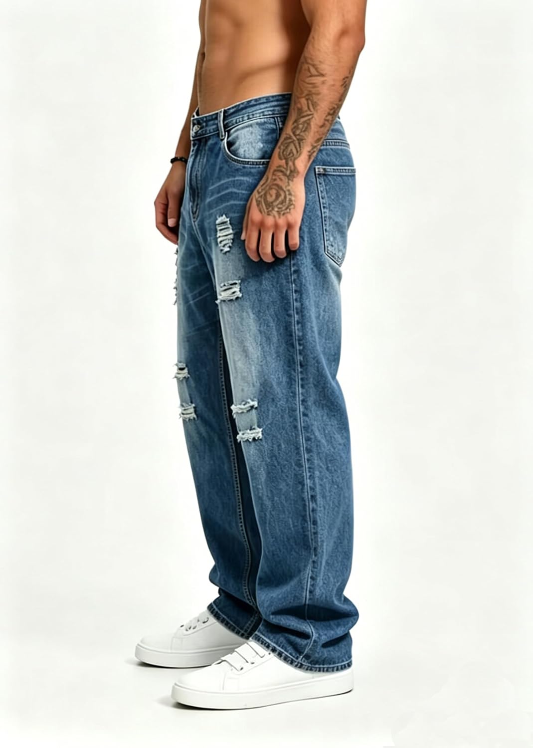 Men's Baggy Jeans Relaxed Fit Ripped Jeans Y2K Wide Leg Distressed Oversized Denim Pants