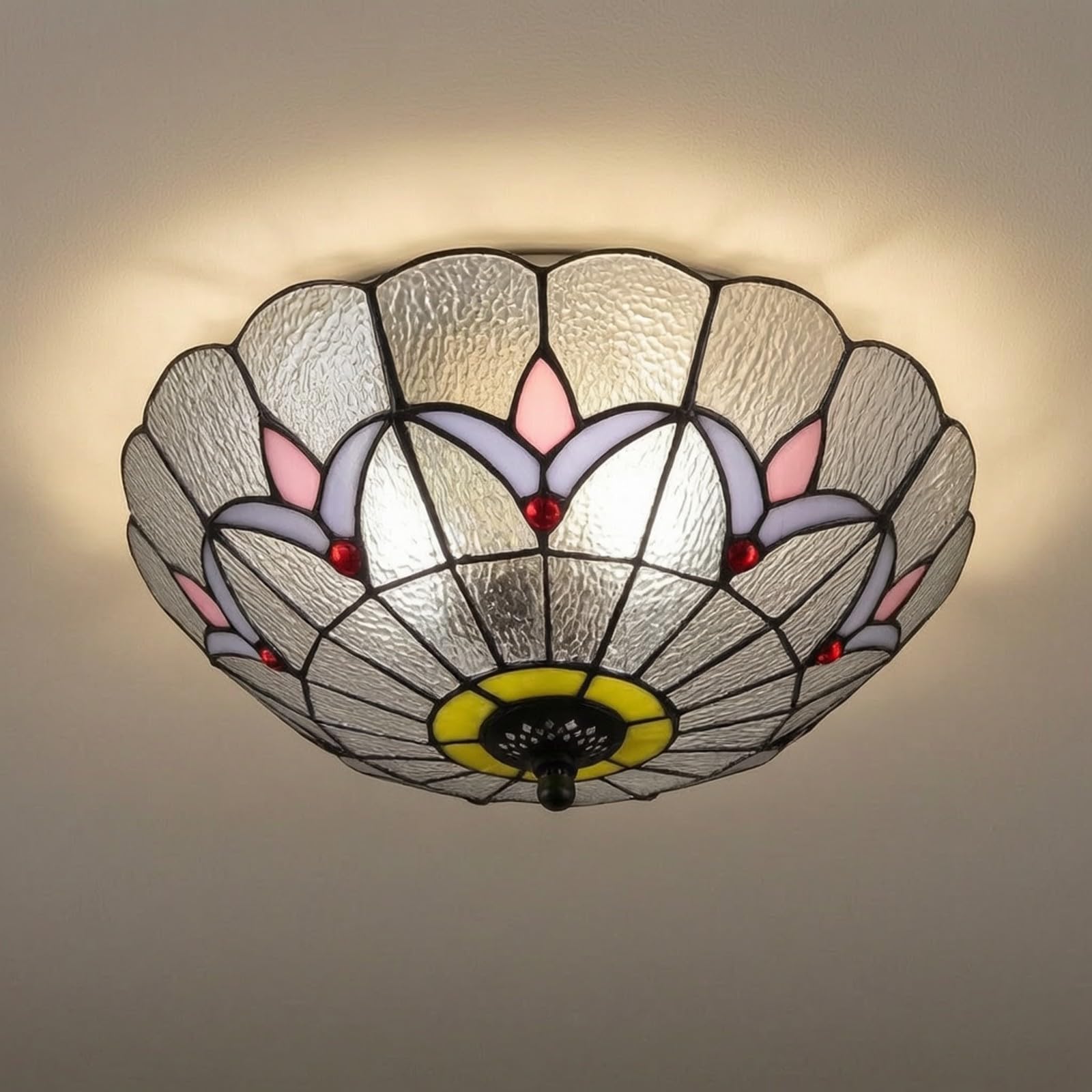 Flach Buntglas-Deckenleuchte | Handgefertigter Glasschirm, Buntglas Deckenleuchte, Künstlerisch, für Schlafzimmer, Weiß