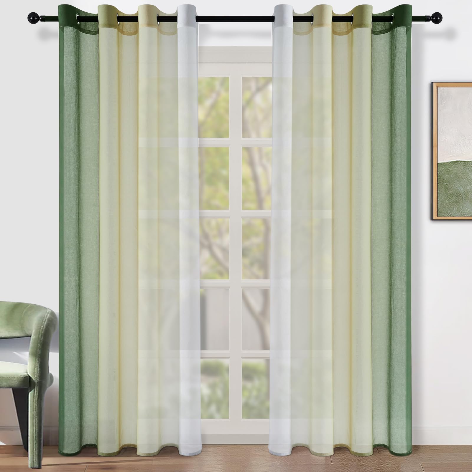 Topfinel Tende Voile Semi Trasparenti con Occhielli Tende lunghe Sfumate per Soggiorno Camera da Letto Cucina Camera da Bambino Tenda 2 Pannelli 140 x 260 CM Verde Oliva