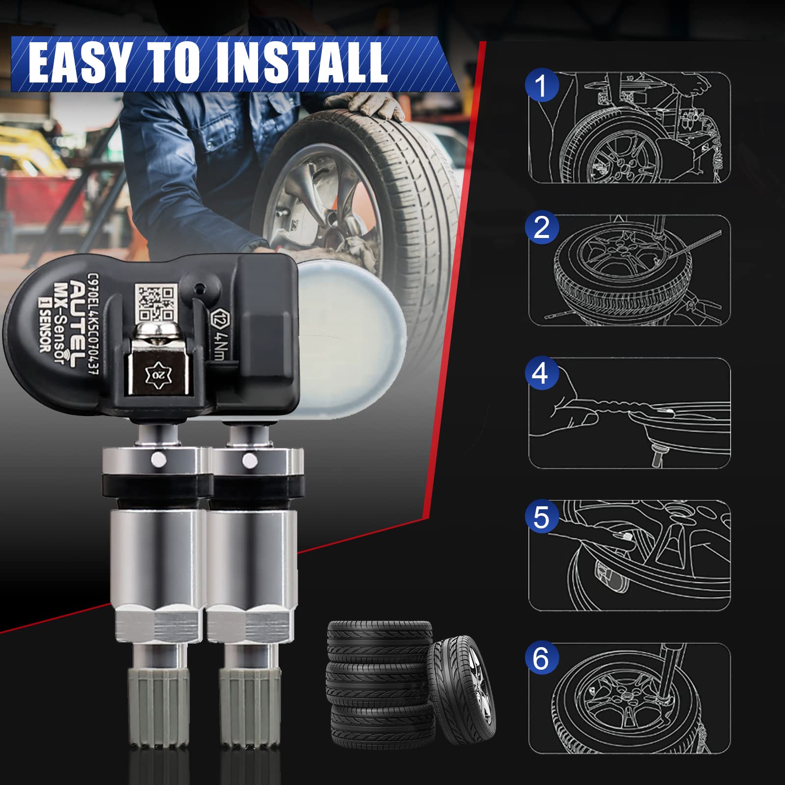Autel Sensor TPMS, sensor TPMS, sensor de presión de neumáticos, sensor de repuesto de neumáticos de doble frecuencia de 315 MHz + 433 MHz, sensores TPMS programables universales para presión de