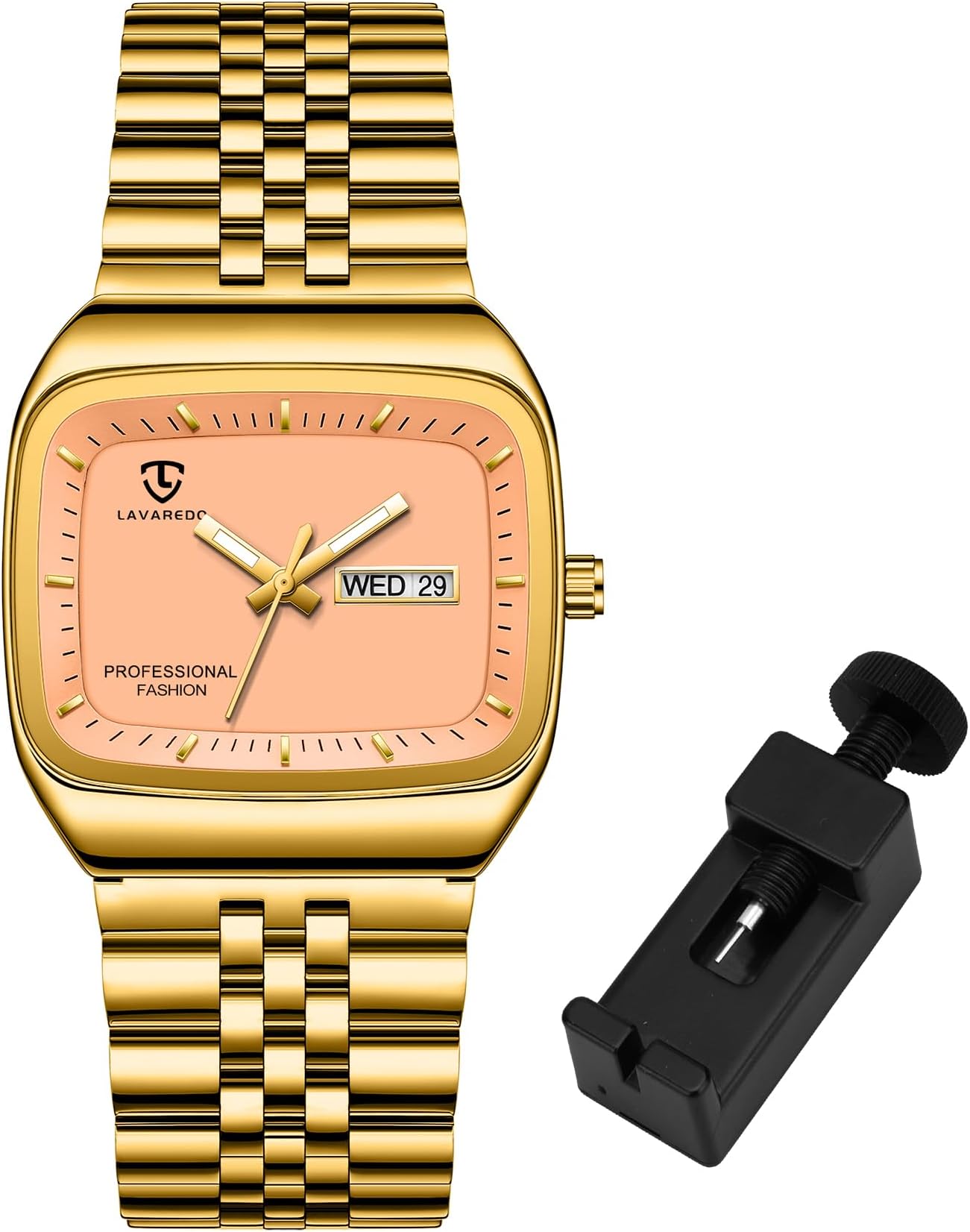 Mens Watch, Luxury Rectangular Watches for Men, Waterproof Analog Quartz Watch with Stainless Steel Band, Luminous Hands, Date & Day Display – Great Gift for Men