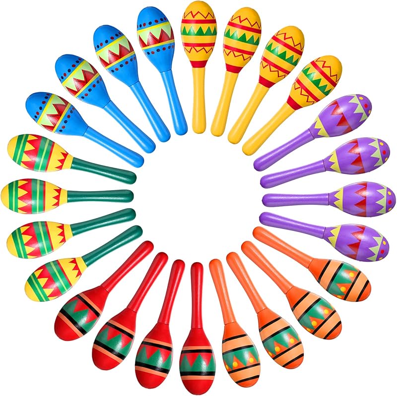 12 Pcs Mini Fiesta Maracas for Adults Cinco De Mayo Maracas Mexican Decorations 6 Designs for Mexican Props, 4.92 x 1.38 Inch