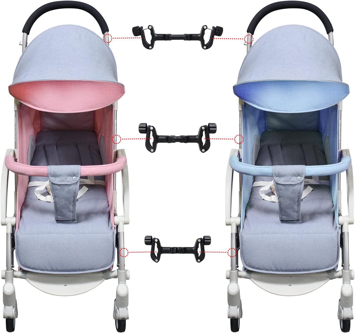 3 Pcs Twin Stroller Connector Side by Side, Universal Stable Baby Stroller Pushchair Connectors, Detachable Adjustable 2 in1 Twin Dual Stroller Connector for Two Strollers Connection
