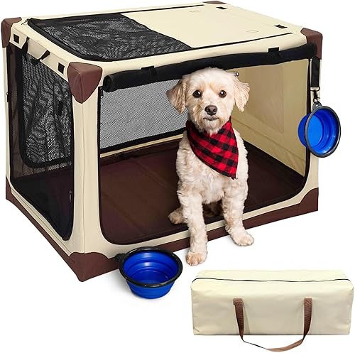 Pecait Jaula plegable suave para perros, jaula portátil mediana de 30 pulgadas con 2 cuencos plegables para perros, jaula de viaje para mascotas, 4