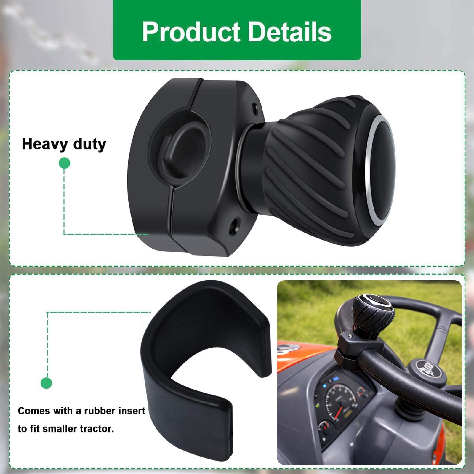 Poweka Pomo para Volante de Coche Compatibles con Kubota John Dee-Re, Mango Giratorio del Volante para Coches Camiones Cortacéspedes Tractor Barco Carrito de Golf, Perilla de Suicidio Universal