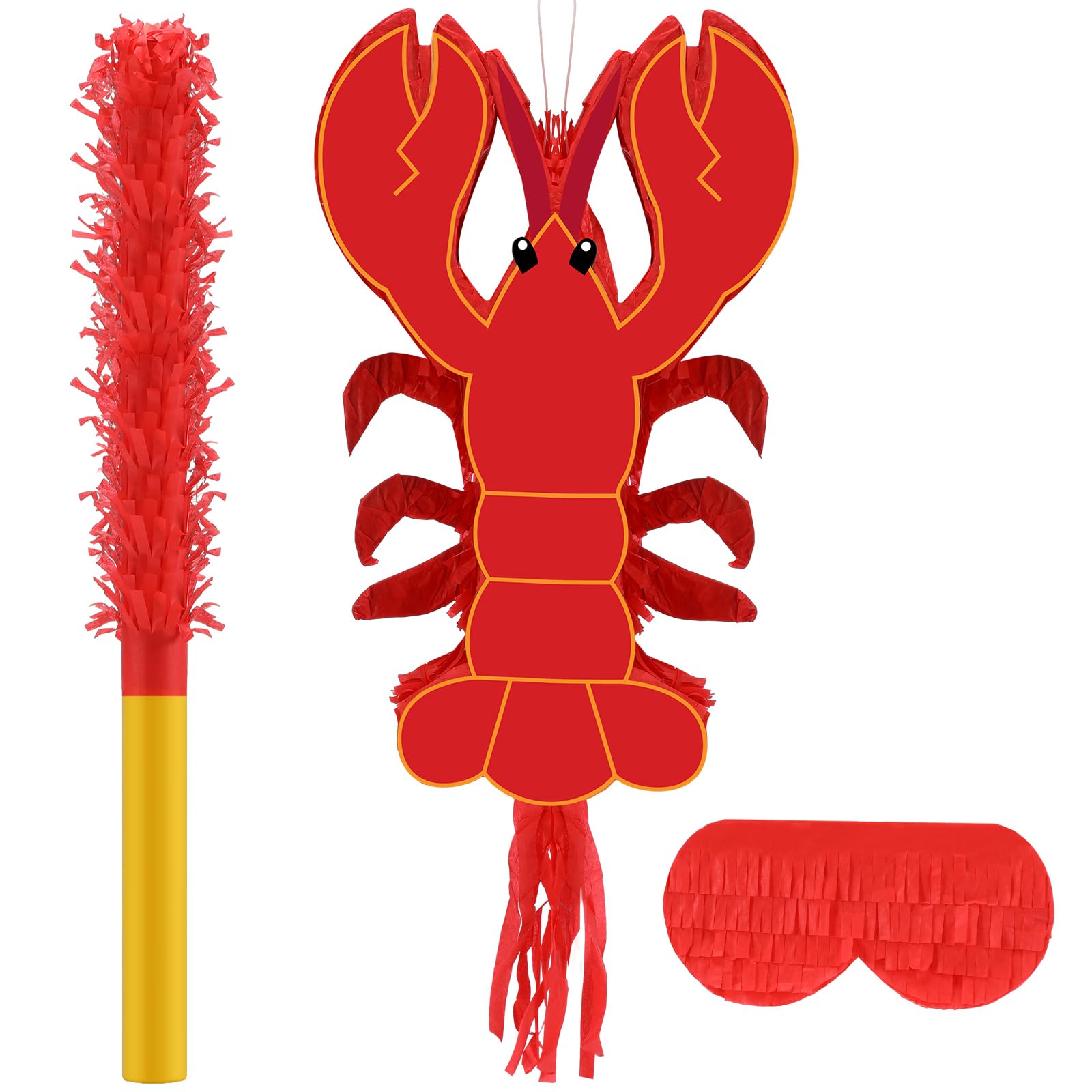 Seenelling Lobster Piñata 3D Ocean Birthday Decoration with a Blindfold and Bat for Kids Girls Boys Gift Holiday Piñata Party Baby Shower Supplies