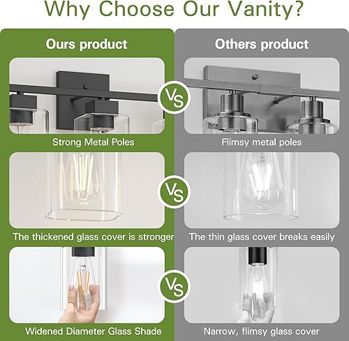 Miniatura 2 de Espird Lámpara de tocador de baño de 5 luces, color negro mate, diseño cuadrado y certificación UL, accesorios de iluminación negros de 31 pulgadas