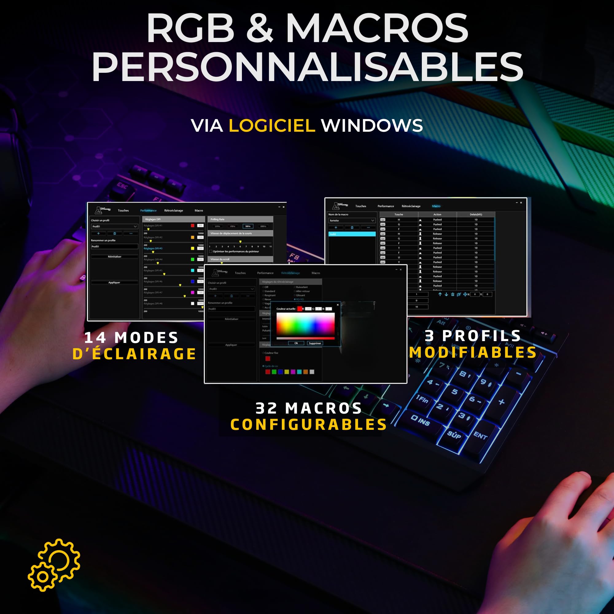 The G-Lab - Tungsten EX Combo - Bezprzewodowa mysz - Potrójne połączenie 2,4 GHz/BT/przewodowe - AZERTY FR Gamer Keyboard RGB & Makra Custom - Bezprzewodowa mysz do gier 6400DPI - PC/PS4/PS5