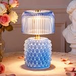 Small Battery Operated Lamp with Timer, Mushroom, Amber | Cordless, Glass, Tiny, Home Decor, Table, Shelf, Bedroom, Entryway, Kitchen, Bathroom, Birthday Gift for Women