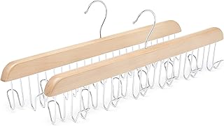 Amazon Basics Wooden Belt Hanger Closet Organizer, Multifunctional, Smooth Finish, Natural, 2-Pack