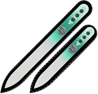 Nail Care Gift Set - Mont Bleu Set of 2 Glass Nail Files hand decorated with crystals from Swarovski - Handmade - Czech Glass Nail Files Set - Crystal Glass Nail File for Women - Beauty nail file