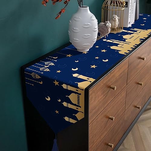 Vista 26 de Wehhbtye Paquete de 2 caminos de mesa de fútbol para cocina, cancha de fútbol americano de 12 x 71 pulgadas con borlas, bufandas de tocador