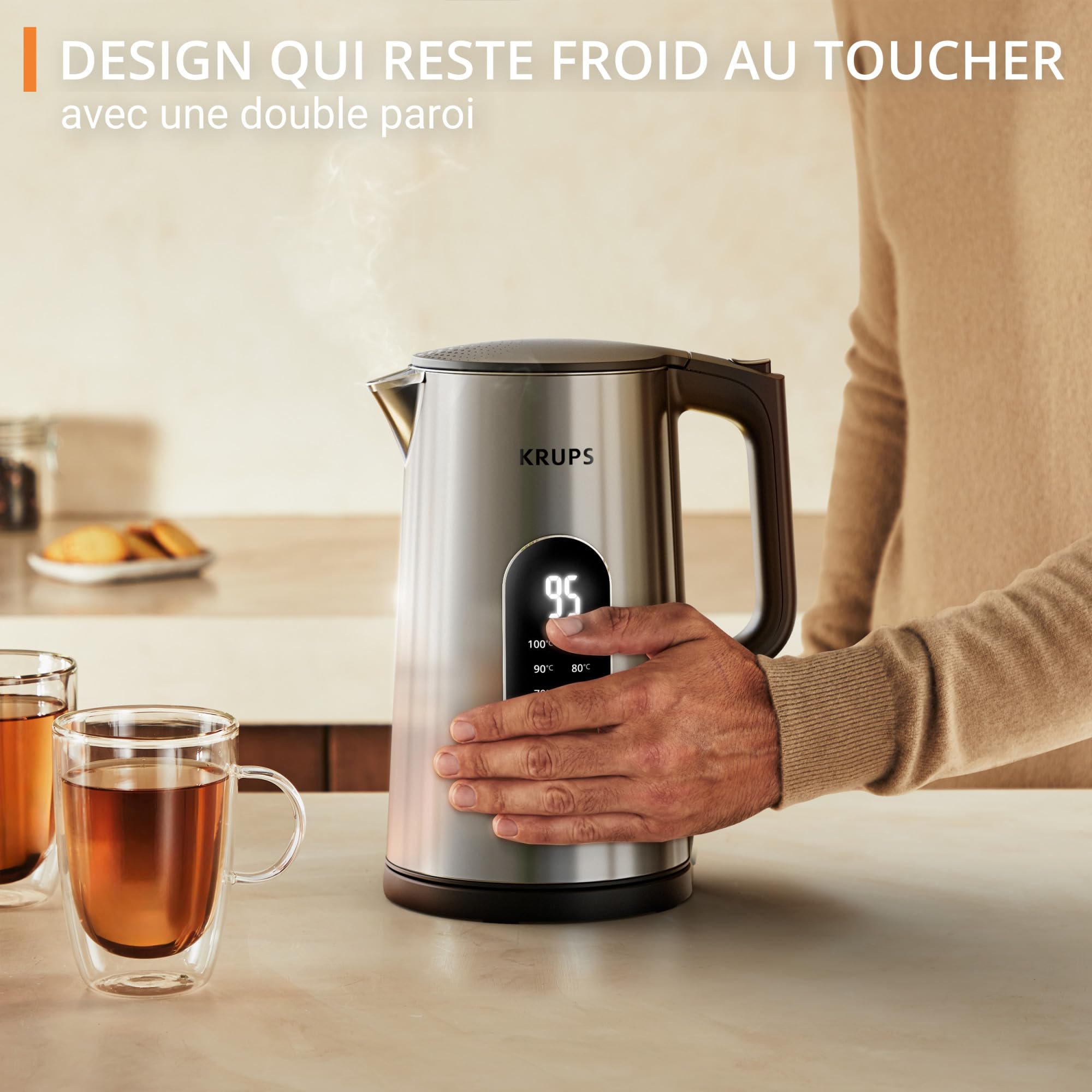 Krups Selection, Bouilloire électrique, 6températures, Affichage en temps réel, Maintien au chaud de 30minutes, BW871DF0, Métal