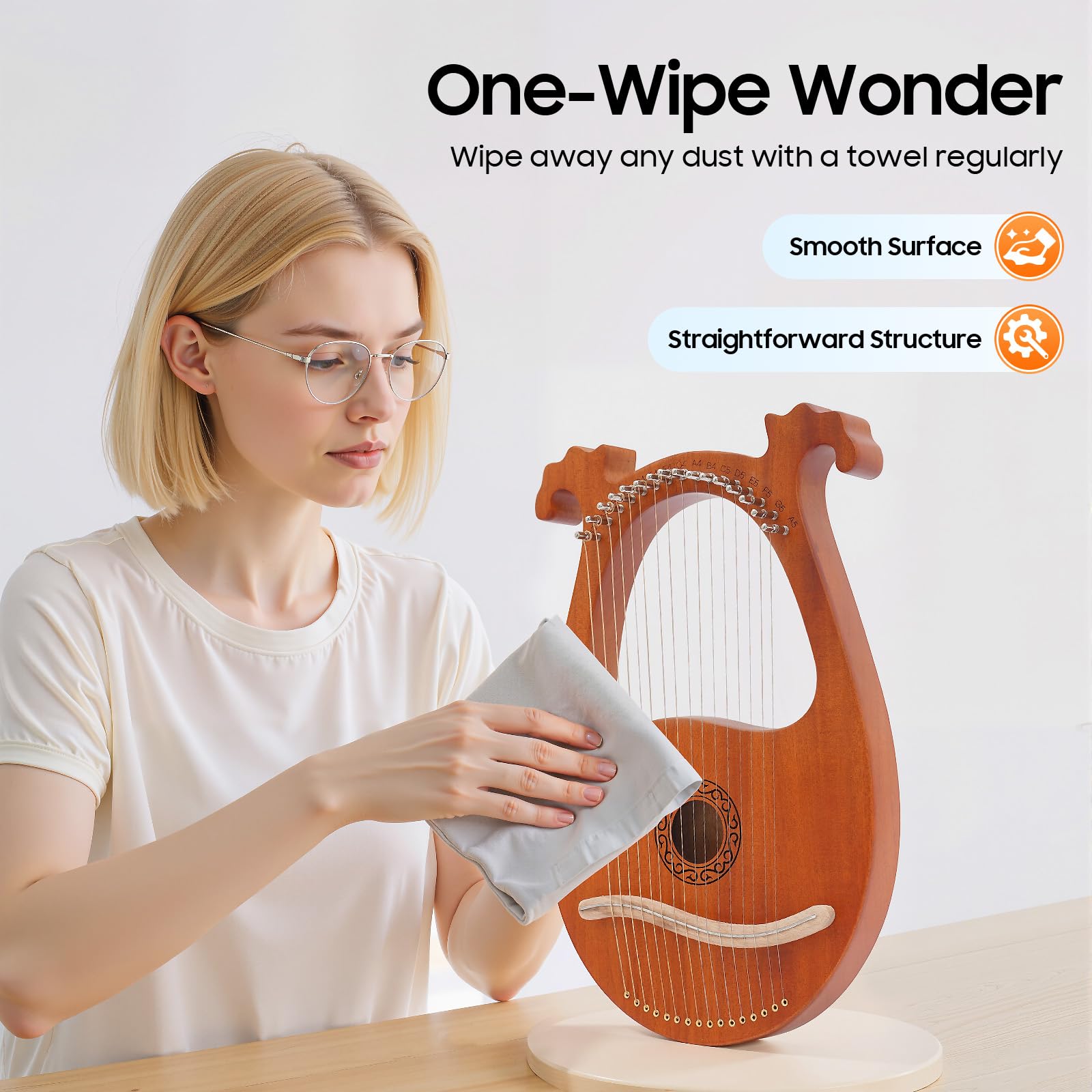 Harpe Lyra Harpe acajou - Pour débutants - Design européen - 16 cordes - Portable - Accordeur pratique - Pour cours de musique et familles - Sécurité - Dimensions : 26 x 3,3 x 39 cm