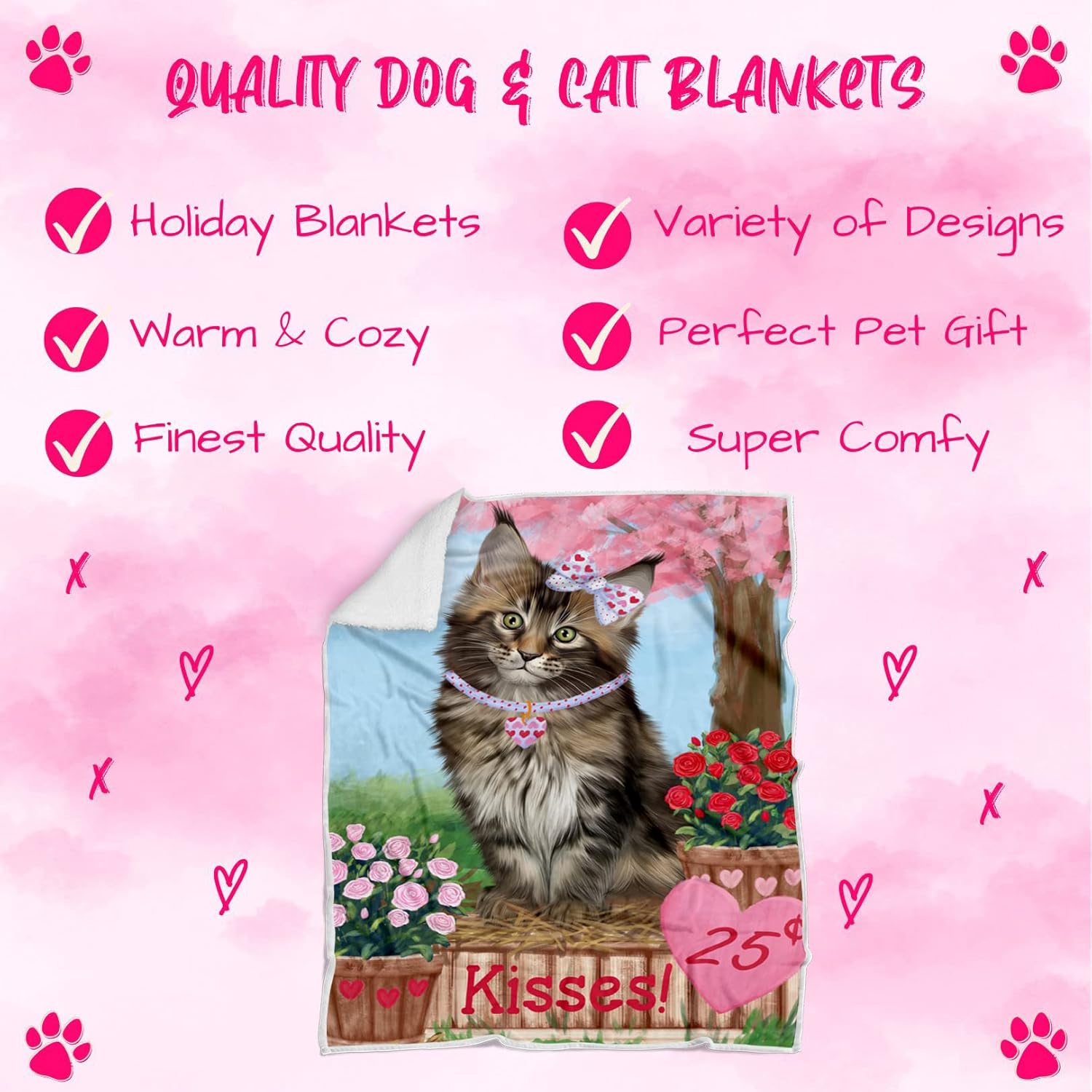 Rosie 25 Cent Kisses Maine Coon Cat Blanket - Lightweight Soft Cozy and Durable Bed Blanket - Animal Theme Fuzzy Blanket for Sofa Couch BLNKT61361 (30x40 Fleece)