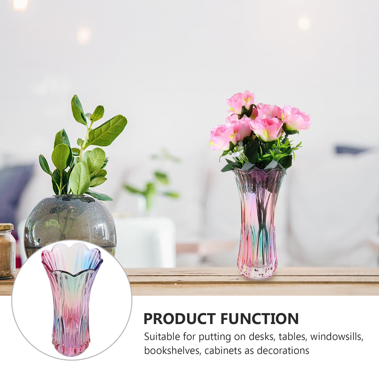 Dekorative Glasvase aus Dickem Kristallglas mit Buntem Federmuster Einfache Stil Blumenvase für Blumen und Grüne Pflanzen als Tisch und Szenendekoration