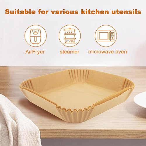 Miniatura 4 de Forros de papel para freidora de aire, 125 forros desechables para freidora de aire de 5 a 8 cuartos de galón, papel pergamino cuadrado