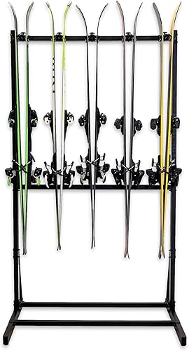 Miniatura 4 de Estante de almacenamiento de esquí independiente de triángulo verde azulado para garaje, 10 soportes de pie para esquiar y poste, resistente,