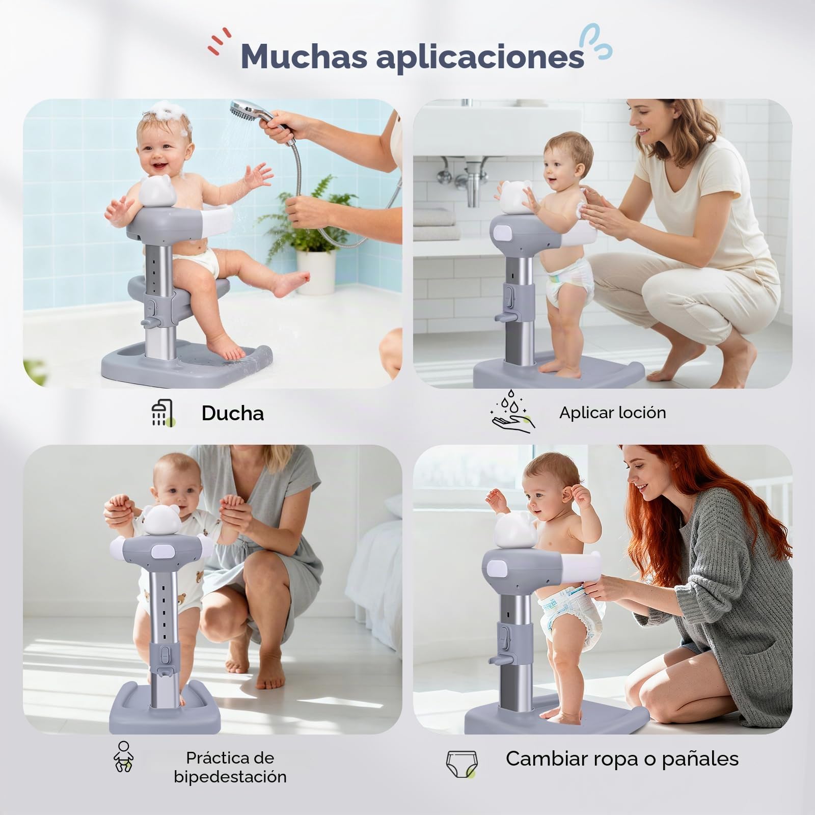 Soporte Baño Bebe,Soporte de baño y ducha para bebé,Torre de Bañera Ajustable para Bebé que se Pone de Pie, Portátil Soporte de Ducha con Base Antideslizante, Durante 8-36 Meses