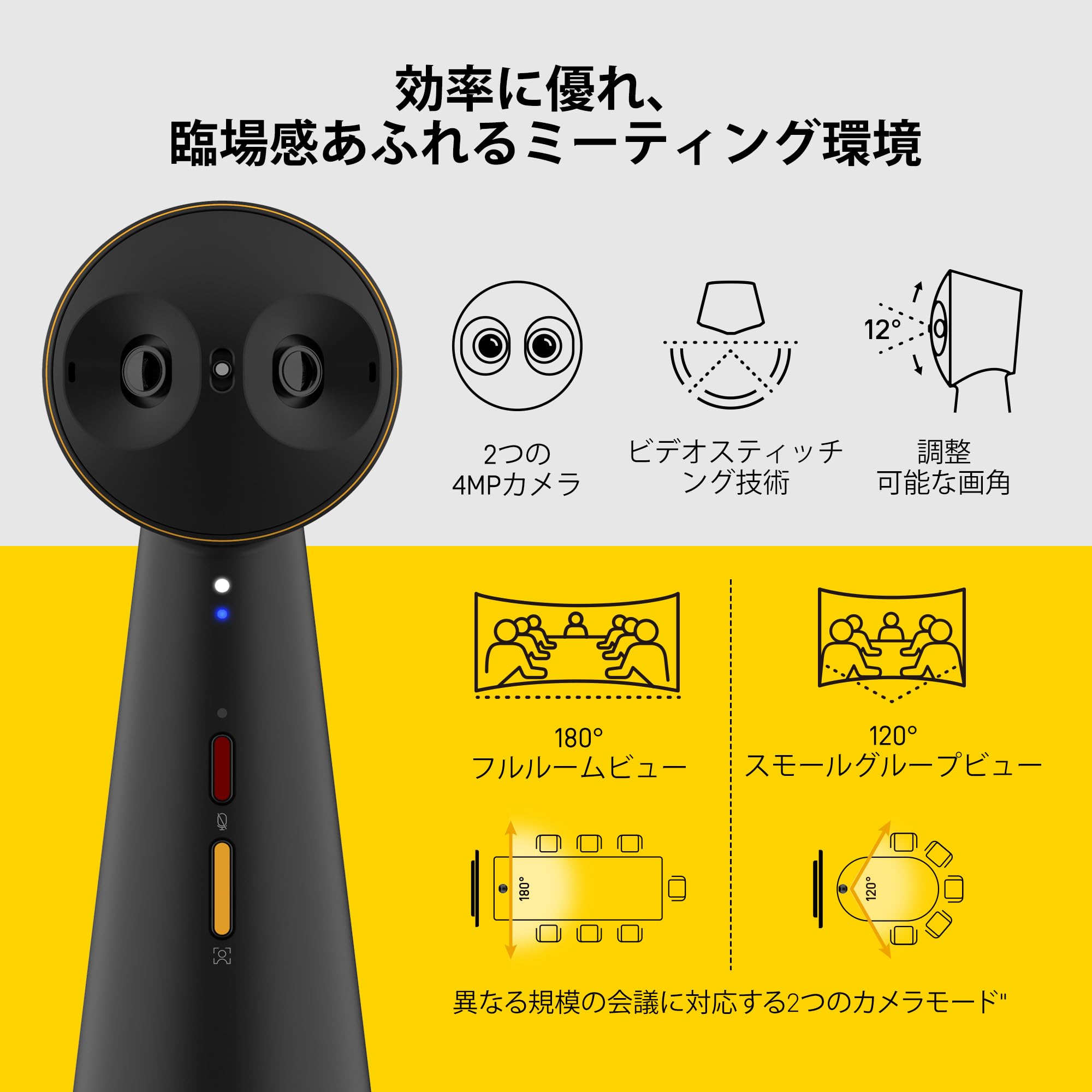 Amazon.co.jp: IPEVO TOTEM 180 - パノラマビデオ会議4Kカメラ