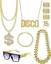 Bettinay 80s 90s Rapper Fake Gold Chain Set, Hip Hop Jewelry Accessories for Men Women Party Costume Cosplay Decorations