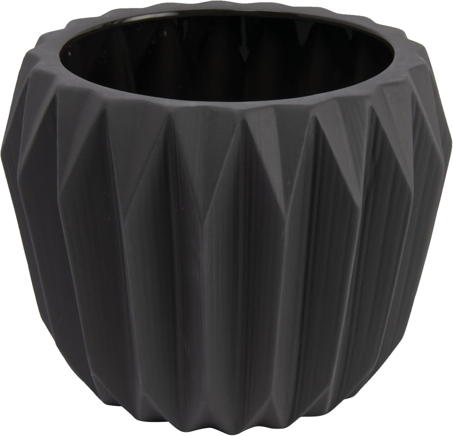 Bloomingville Modern Stoneware Fluted Planter, Matte Grey 8 Inch x 6 Inch Dark Grey