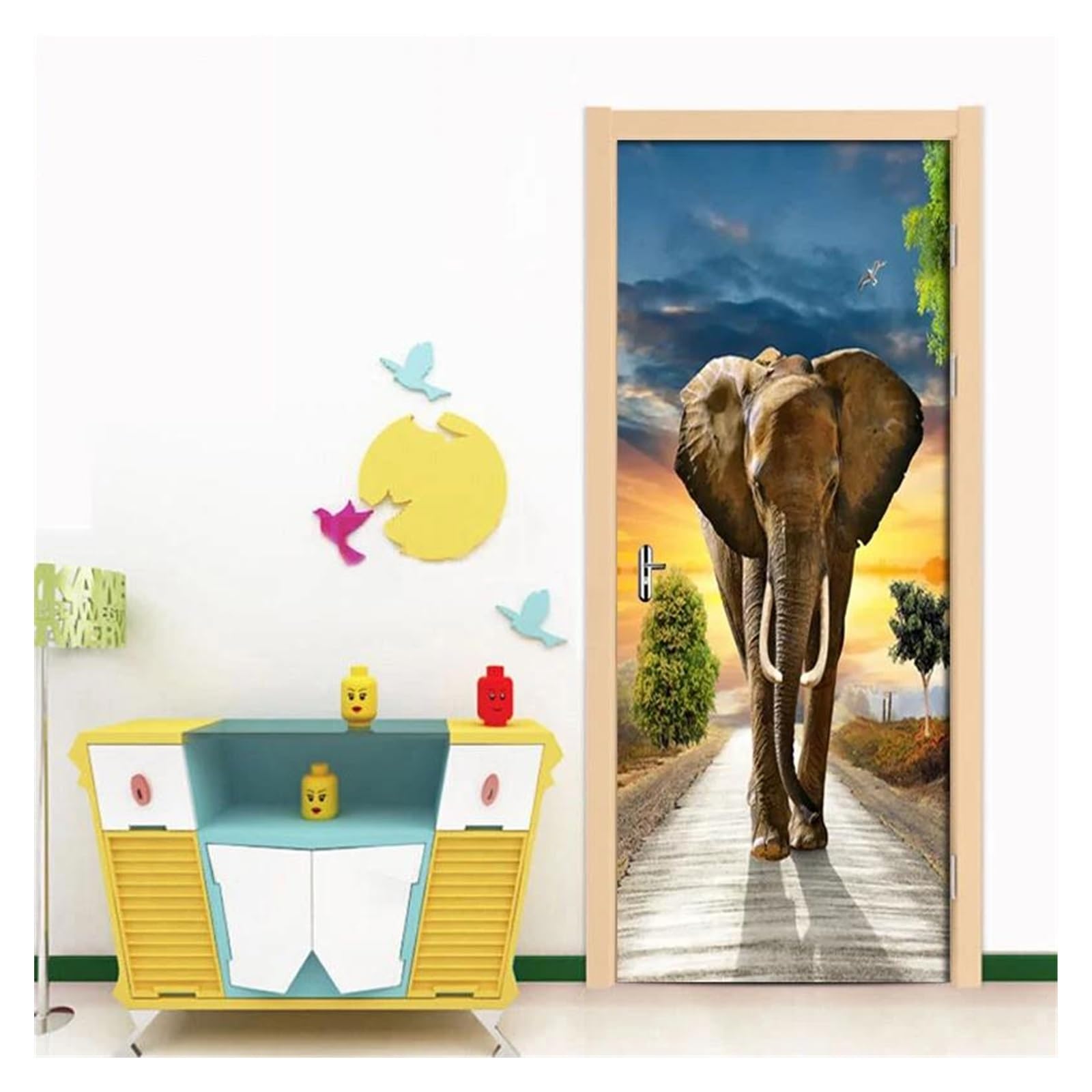 Autocollants muraux 3D éléphant pour relooker une porte abîmée sans changer de meuble