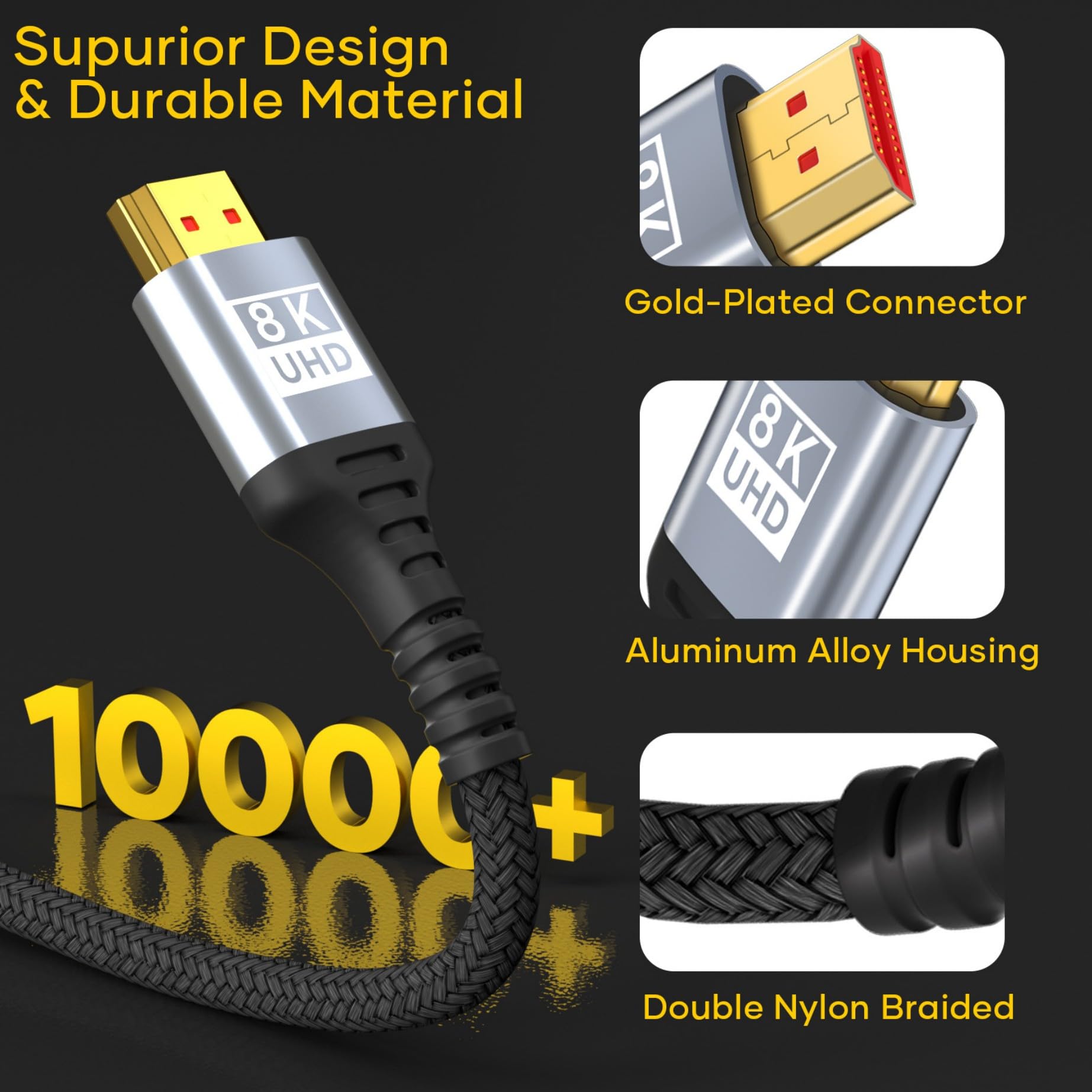 Kabel HDMI 2.1 10K 8K, 5 m, 48 Gb/s, ultra szybki kabel HDMI 10K 8K przy 60 Hz, 4K przy 120 Hz, 7680P, HDMI 2.1, obsługuje HDR10, eARC 3D, HDCP 2.2 i 2.3, kompatybilny z PS5/4 X-Box, HDTV, laptopem