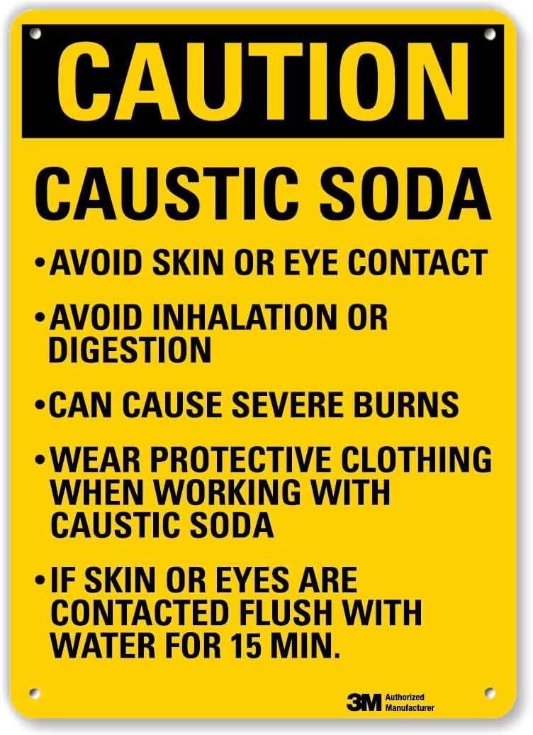 SmartSign “Caution Caustic Soda, Avoid Skin Or Eye Contact