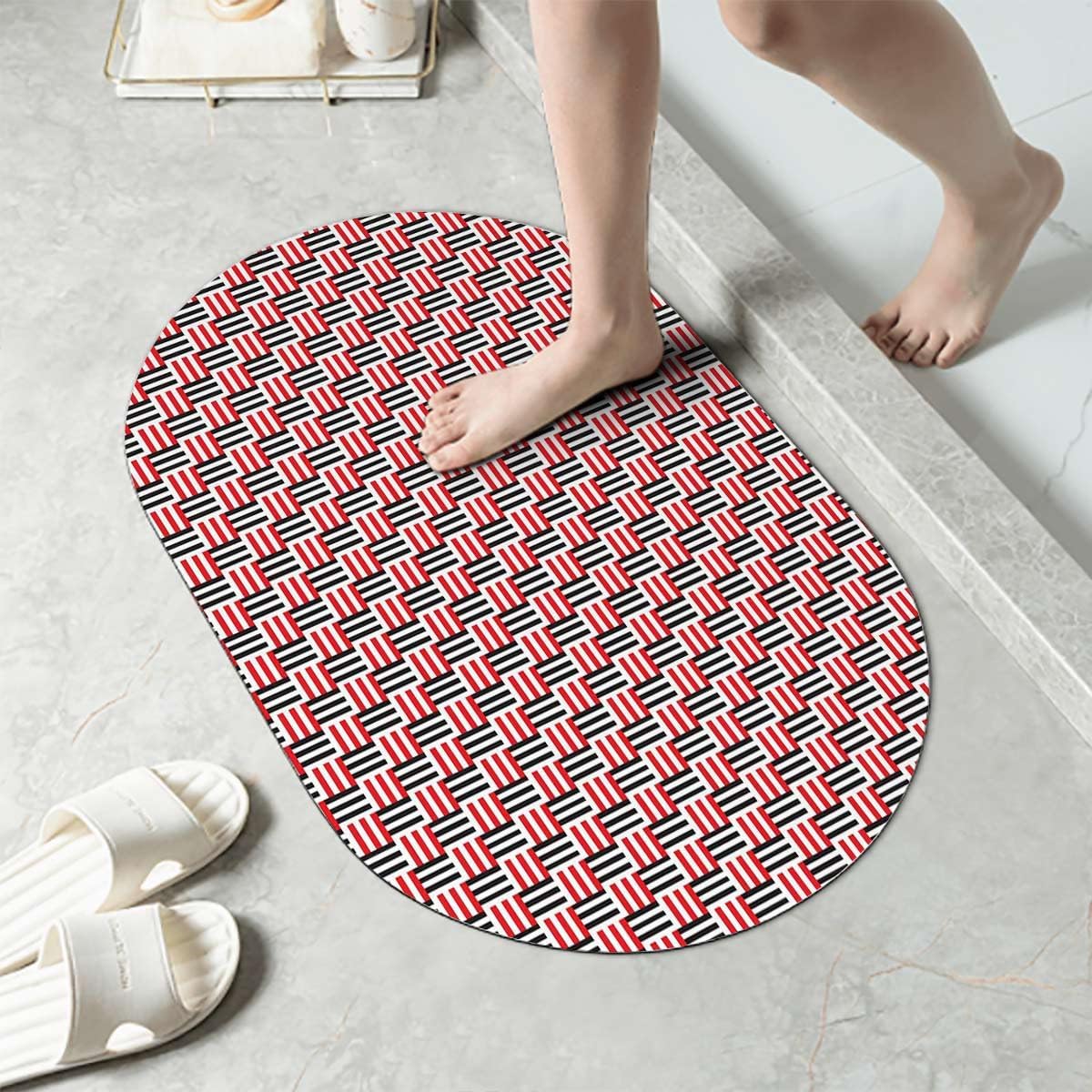 Vermilion Black Diatomaceous Earth Shower Mat Minimalist Geometric Squared Fancy Diatomaceous Earth Shower Mat - Diatomite Bathmat for Bathtub Abstract 19.7x31.5 Inches