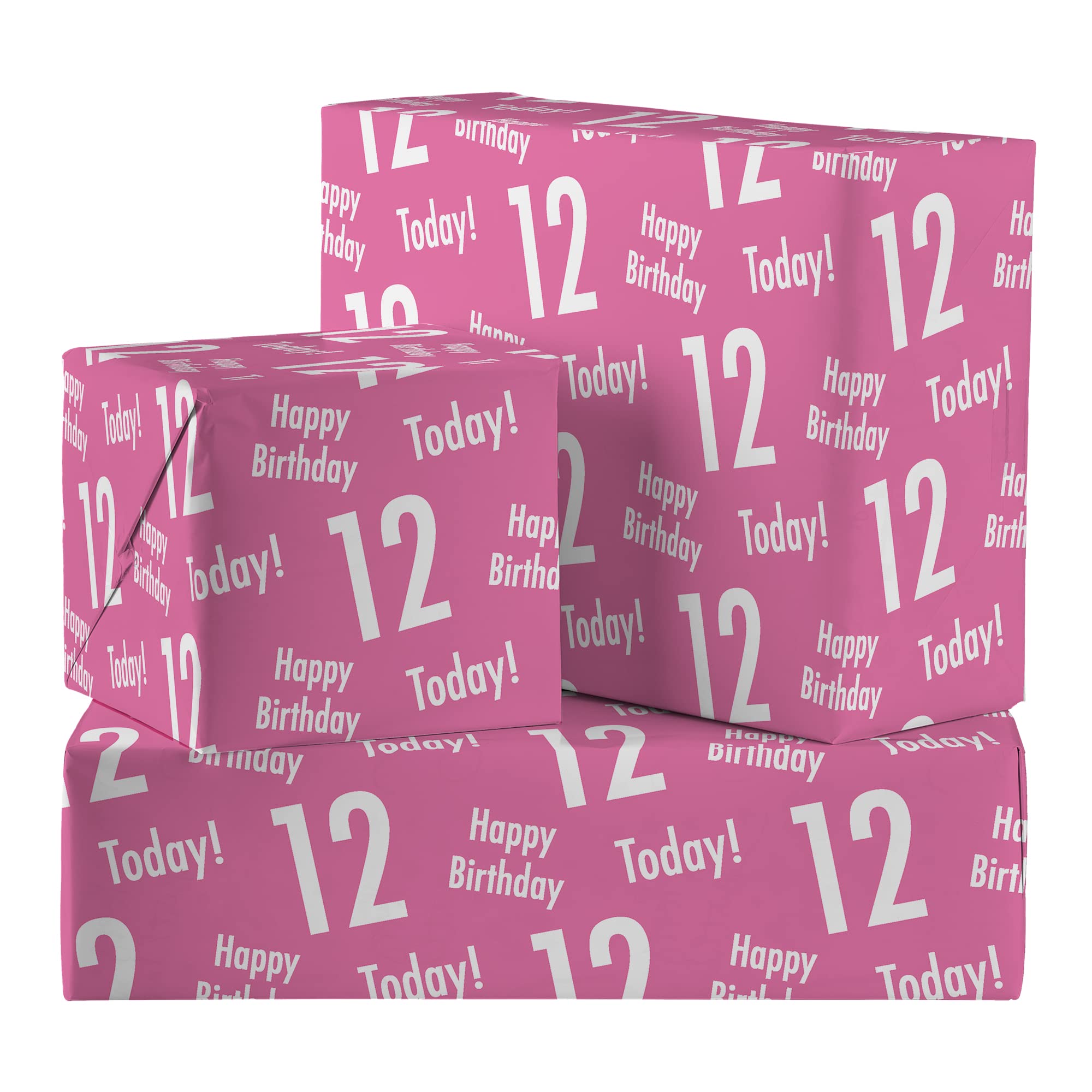 Hunts England - 2 Sheets Of 12th Birthday Pink Fun Wrapping Paper For Girl - Includes 2 Gift Tags - Age 12 Female Folded Gift Wrap - Urban Colour Collection - Age Twelve Gift Wrap For Girls โ image 1