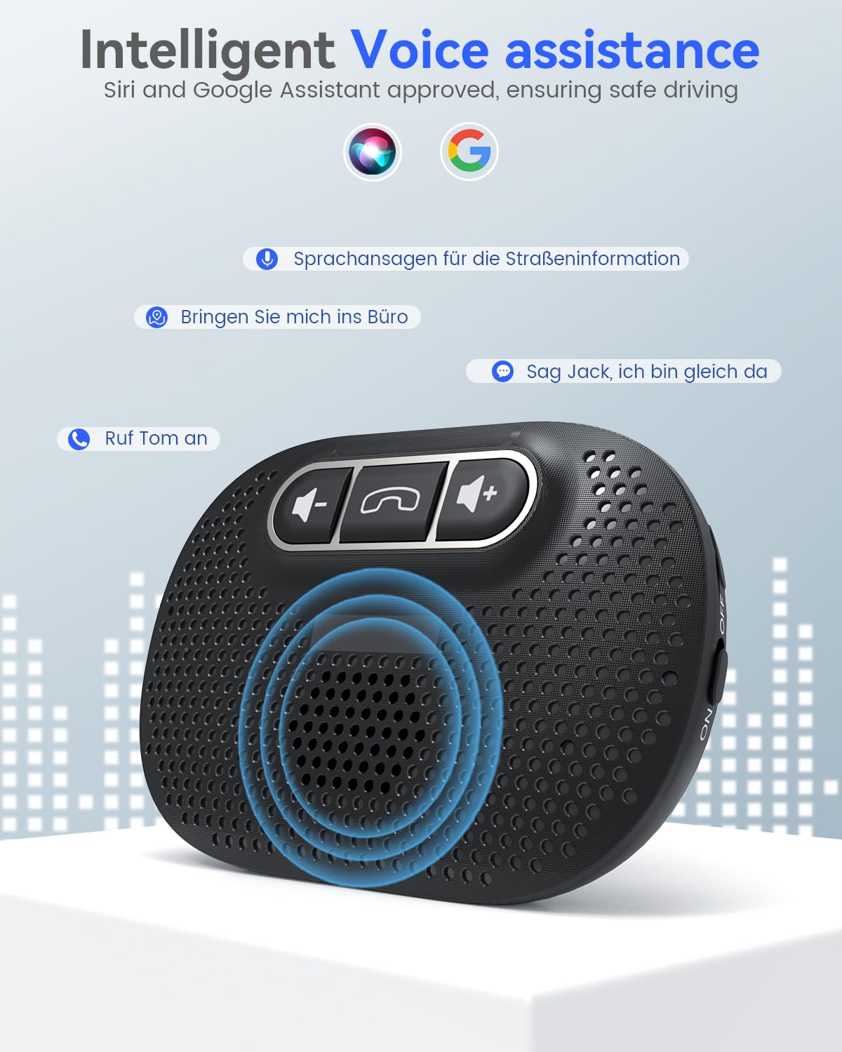 ANSTEN Vivavoce Bluetooth per Auto Microfono Integrato Vivavoce Auto Bluetooth 5.0 per GPS, musica, chiamate, controllo del volume, iOS Siri e Vocale Assistant