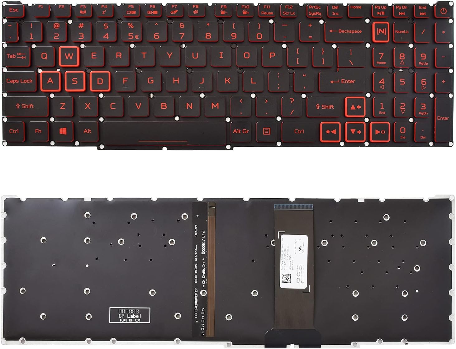 Replacement Keyboard with Backlit Compatible with Acer AN515-43 AN515-44 AN515-54 N18C3 AN517-51 AN517-52 N20C2 AN715-51 AN715-52 PT315-51 PT315-52 PH315-52 PH315-53 PH317-53 PH317-54