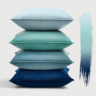 Woaboy 4er Set Samt Kissenbezug 40x40 cm Blau Serie
