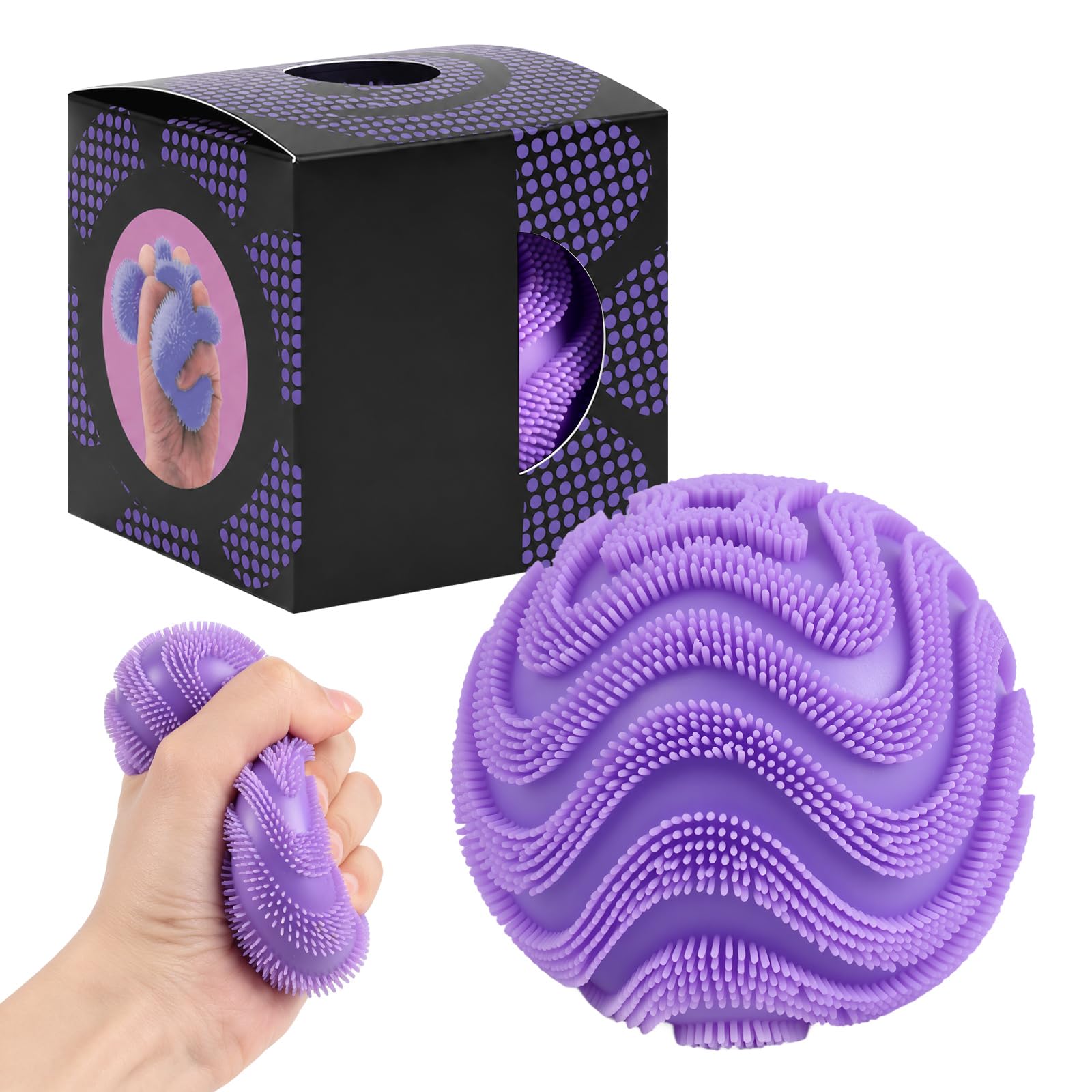 Fuzz Ball Fidget Stress Toy, Soft Sensory Squishy Fuzz Ball, Slow Rising Squishies Squeeze Toy for Anxiety Relief, Portable Handheld Fidget Toy for Adults, Party Bag Fillers & Desk Toy