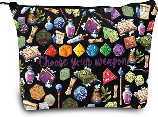 LEVLO Dungeons D20 Dice Cosmetic Makeup Bag D20 RPG Gamer Fans Gift Choose Your Weapon Dungeon Zipper Pouch Bag Dragons Gamer Merchandise (Weapon Bag)