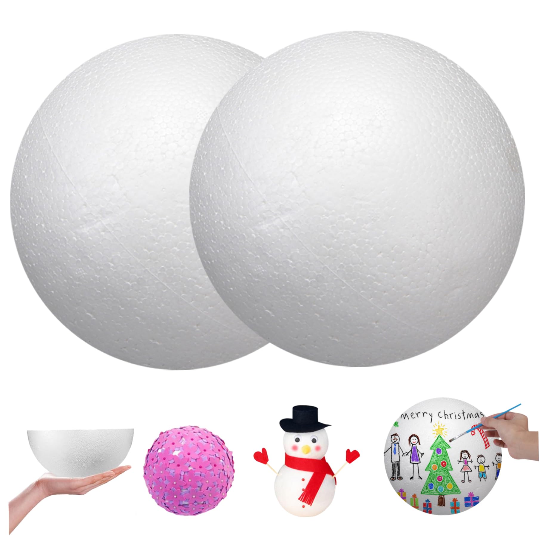 Boules en mousse de 25 cm grand format blanc lisse pour loisirs créatifs x2