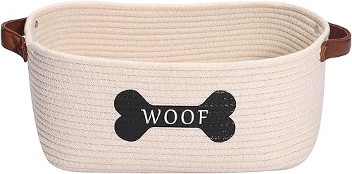 Morezi Canasta de juguete de cuerda de algodón para perros con asa, contenedor grande para perros, cama de gatito para cachorros, cesta de juguetes