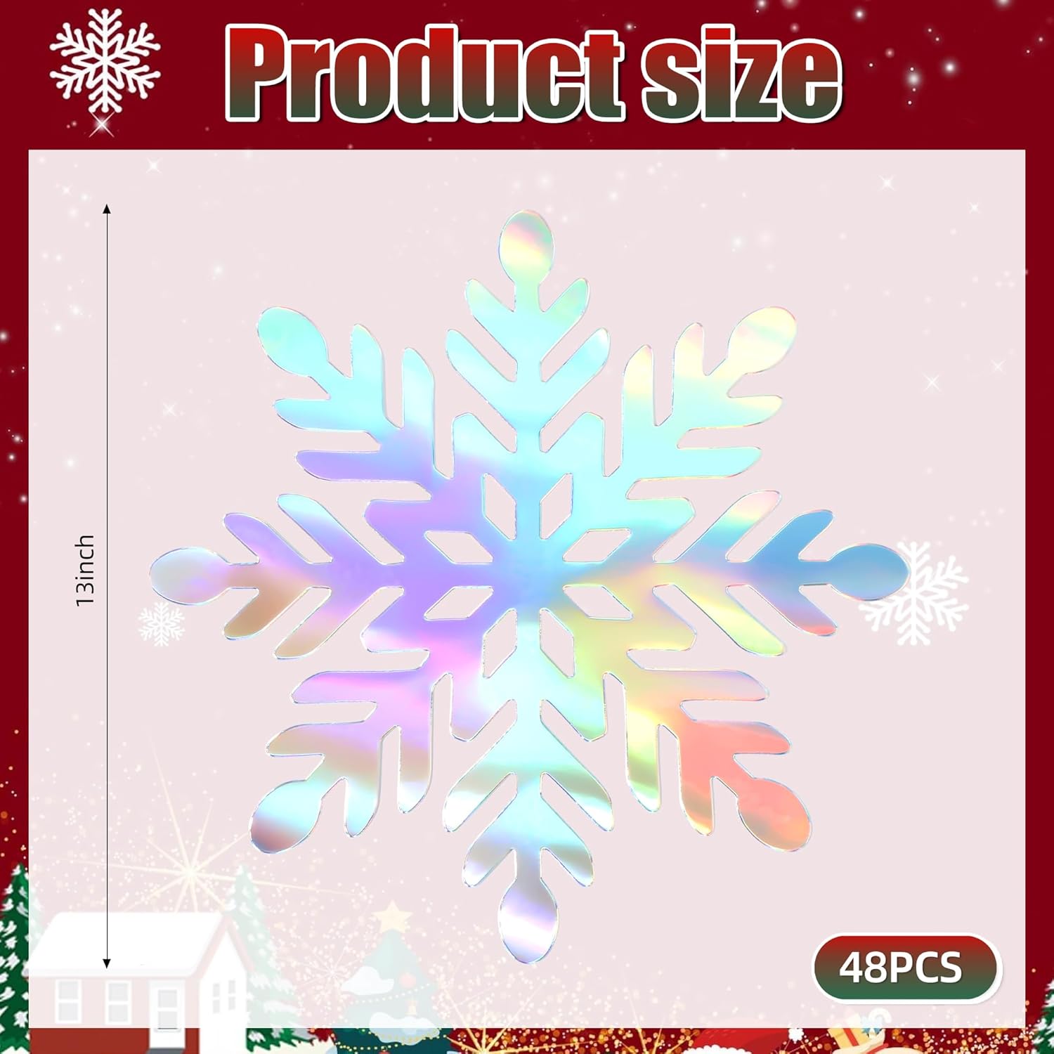Christmas Snowflake Placemats Iridescent Snowflakes Disposable Paper Place Mats Winter Xmas 13 Inch Holographic Hollow Out Placemat for Wonderland Birthday Holiday Party Supplies (48, Iridescent)
