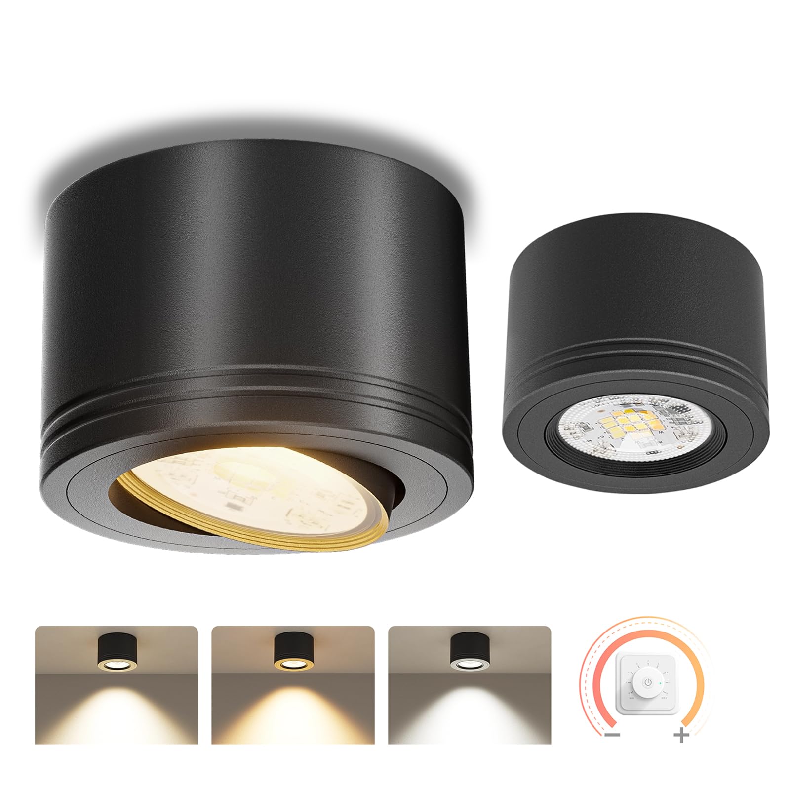 LAMPELIP LED Aufbauspots Weiß Dimmbar - Extra Flach & 30° Schwenkbar - Ø82x52mm Deckenspots inkl. 5W LED Modul 230V 2700K/4000K/5700K - Aufputz Deckenstrahler