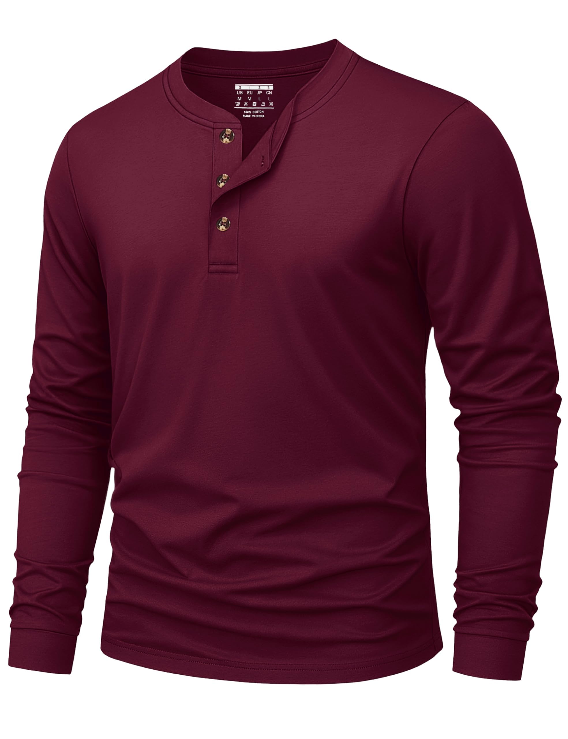 KEFITEVD Magliette Uomo Henley Maglia Manica Lunga Uomo Cotone Basica T-Shirt con 3 Bottoni