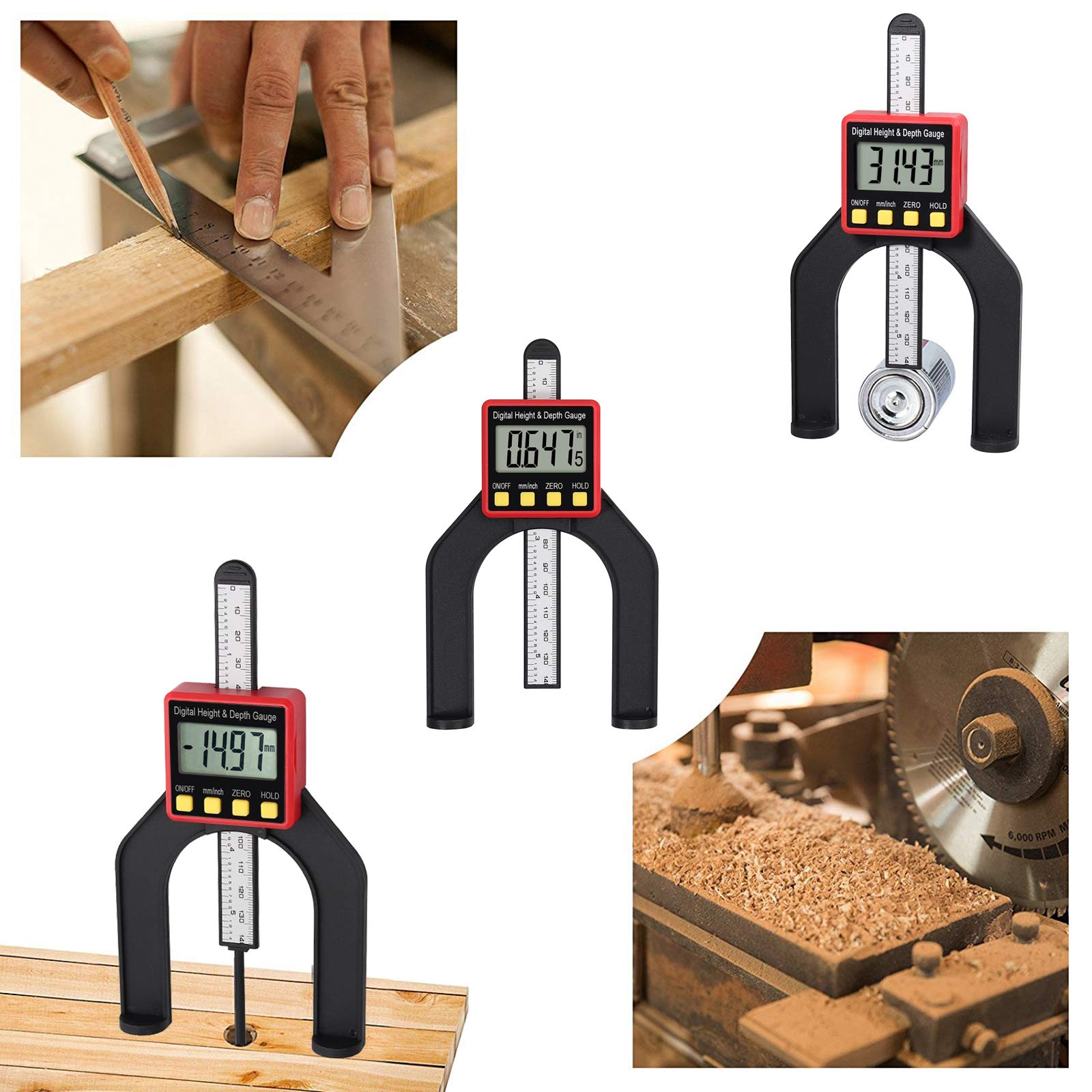 Neoteck Winkelmesser digital Edelstahl 200mm + digitaler tiefenmesser 80mm Messwerkzeug Set für Holzbearbeitung und Maschinenbau
