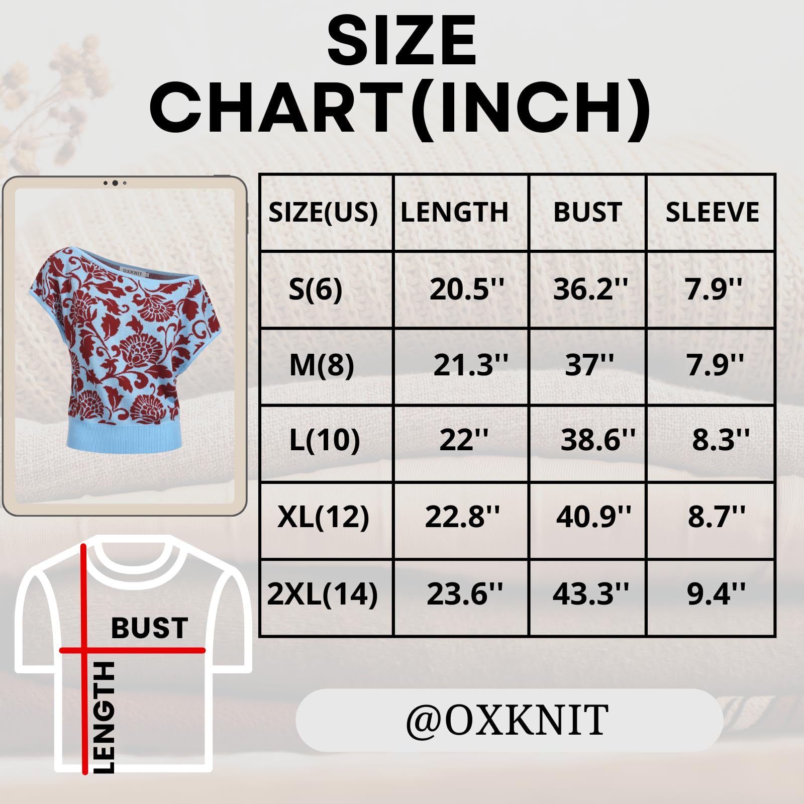 OXKNIT Camiseta de manga corta para mujer de verano, de punto de algodón, color azul