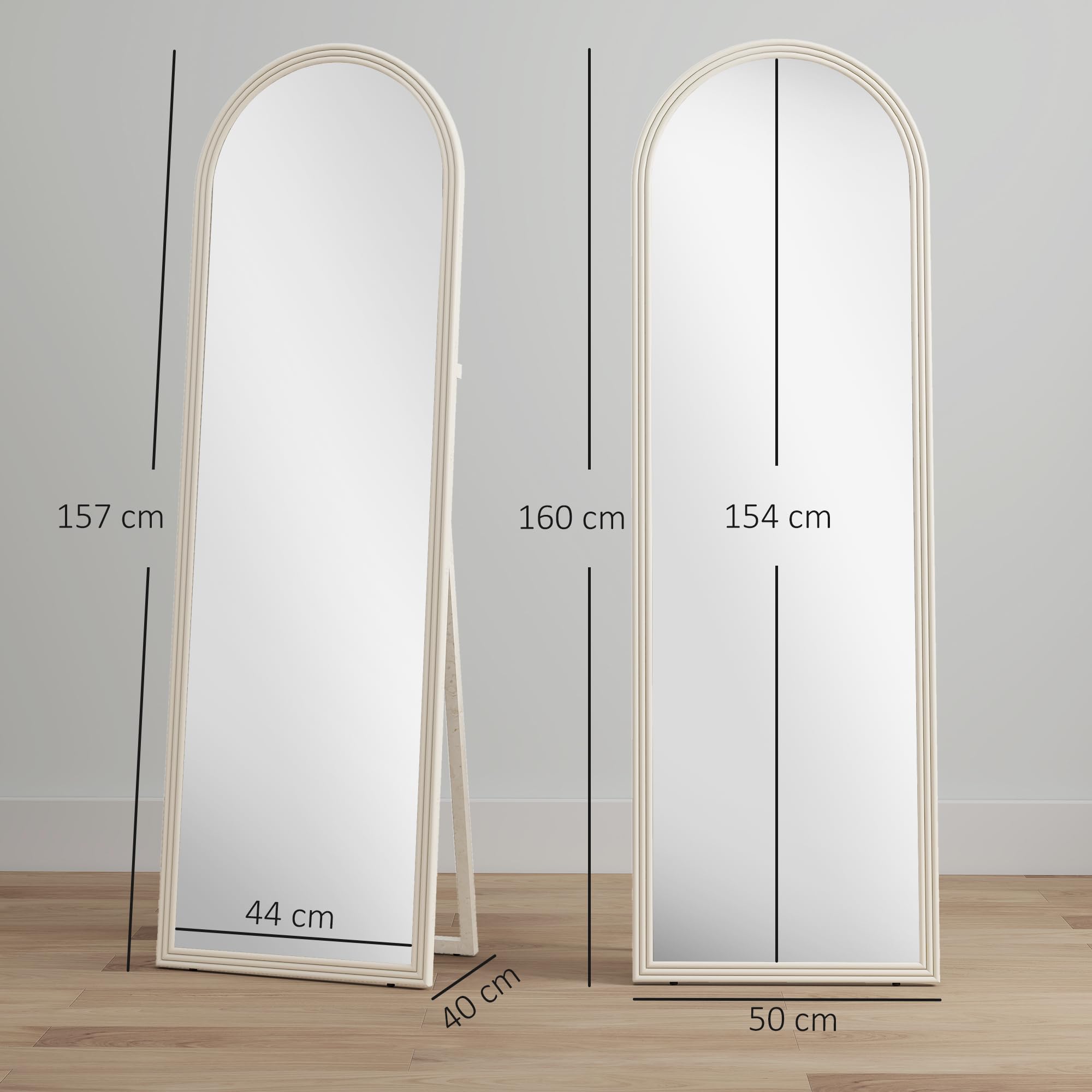 HOMCOM Bogen Ganzkörperspiegel 160 x 50 cm Standspiegel zum Stehen Weiß | Mit Steinoptik, Wandspiegel, zum Anlehnen, Spiegel für Wohnzimmer, Schlafzimmer, Flur