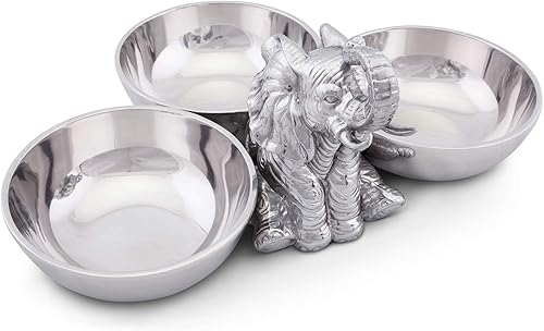 Miniatura 2 de Arthur Court Designs - Plato de metal de aluminio para bocadillos de tres tazones con diseño de elefante sentado y nuez de 12.5 pulgadas de largo x