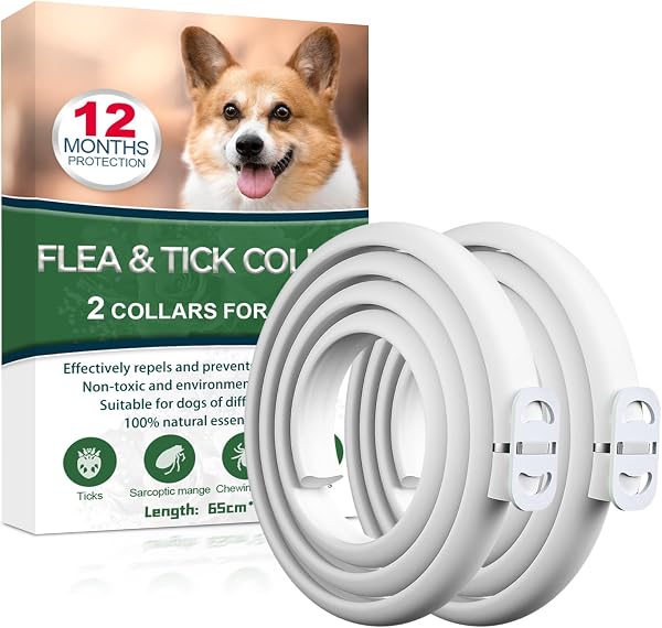 Pack 2 Collares Antiparasitarios para Perros, 24 Meses de Protección contra Pulgas, Garrapatas y Mosquitos - 100% Natural, Impermeable, Ajustable, para Todos los Tamaños - 1