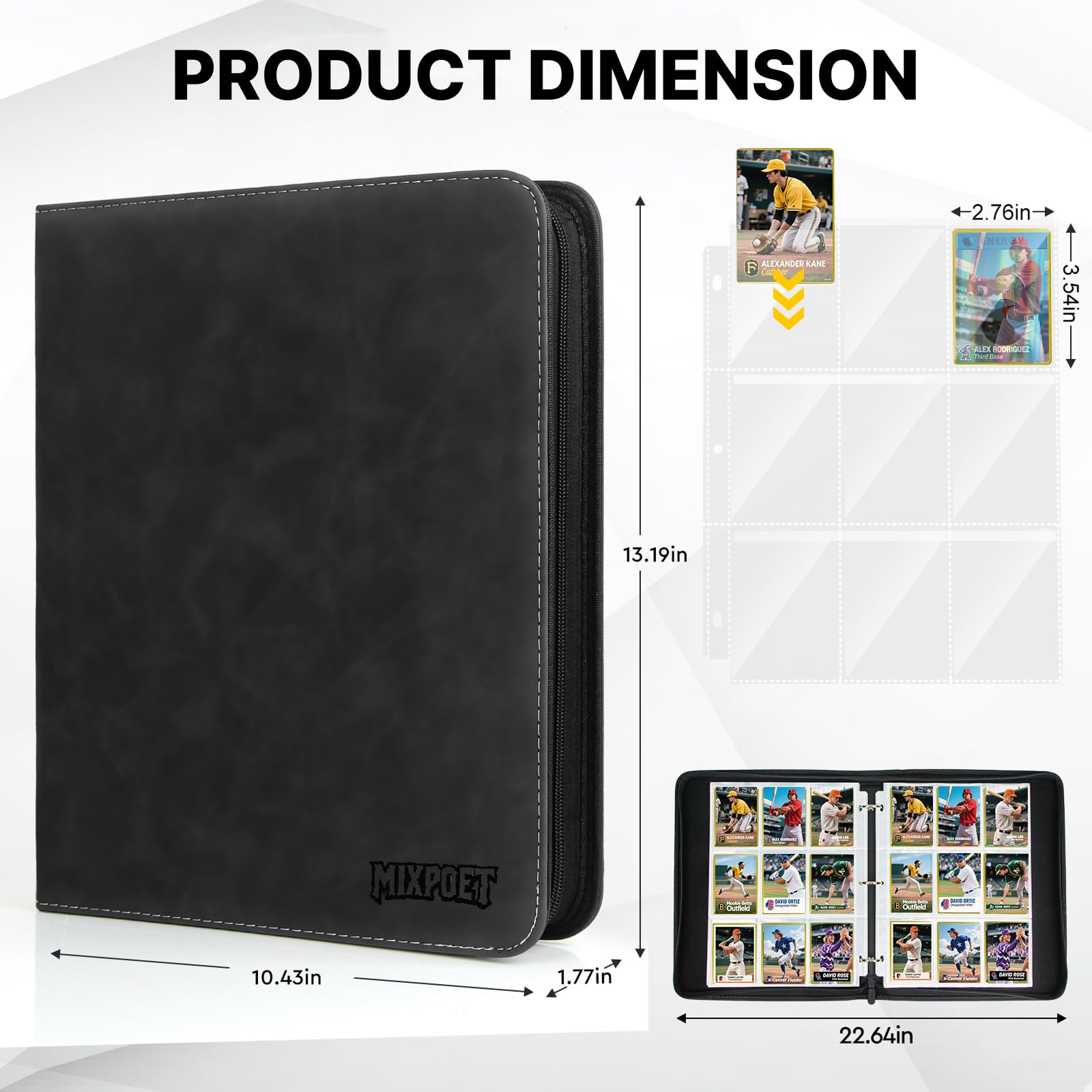 MIXPOET Trading Card Binder, Cards Folder Album with Sleeves, 9 Slot 900 Pockets, Collectible Games Storage Holder - Image 3